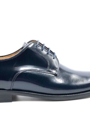 SCARPA SPOSO DERBY UOMO PELLE SPAZZOLATA BLU, SUOLA IN VERO CUOIO 901