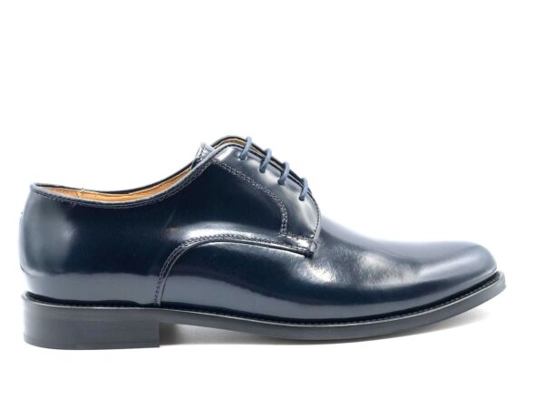 SCARPA SPOSO DERBY UOMO PELLE SPAZZOLATA BLU, SUOLA IN VERO CUOIO 901