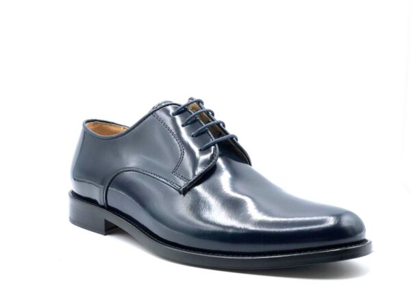 SCARPA SPOSO DERBY UOMO PELLE SPAZZOLATA BLU, SUOLA IN VERO CUOIO 901