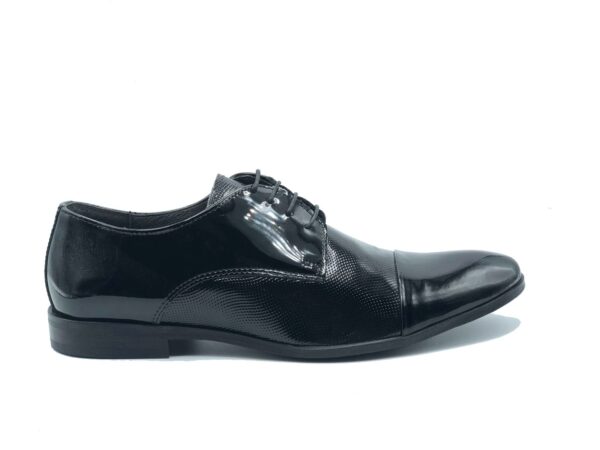 SCARPA SPOSO DERBY UOMO PUNTELLINATA NERA - BLU ART.7186A VERN. GEMMA, FONDO IN CUOIO