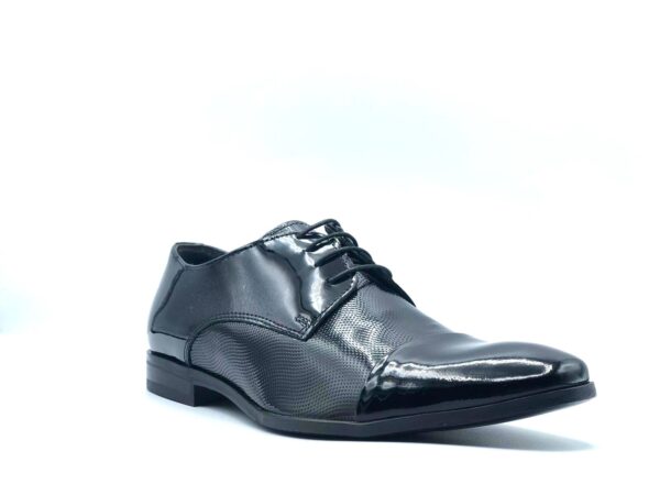 SCARPA SPOSO DERBY UOMO PUNTELLINATA NERA - BLU ART.7186A VERN. GEMMA, FONDO IN CUOIO