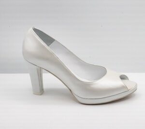 SCARPA SPOSA PEDULLA' OPEN TOE PELLE PARLATO BIANCO ART. 0200 TACCO 8 CM PLATEAU 1 CM