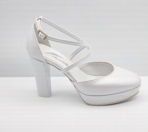 SCARPA SPOSA DÉCOLLETÉ PEDULLA' IN PELLE PERLA ART. INCROCIO CIGNO TACCO 9 CM PLATEAU 2 CM