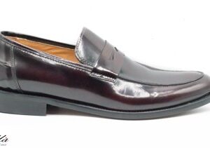 MOCASSINO UOMO IN PELLE DI VITELLO, SPAZZOLATO BORDEAUX, SUOLA IN CUOIO 312