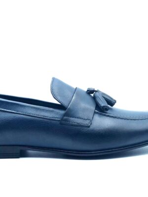 MOCASSINO UOMO CON NAPPINE IN PELLE DI VITELLO NAPPATO BLU, FONDO IN GOMMA FLEX 2177B