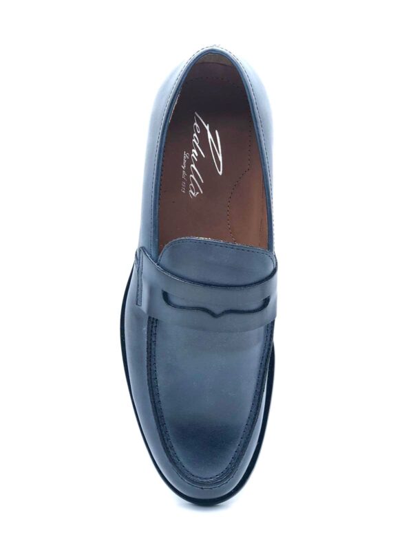 MOCASSINO UOMO IN PELLE DI VITELLO NAPPATO BLU, SUOLA IN CUOIO 6068A