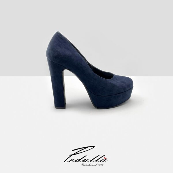 SCARPA DONNA PEDULLA' DÉCOLLETÉ ART. 1028 CAMOSCIO NERO - BLU TACCO 12 cm PLATEAU 3 cm